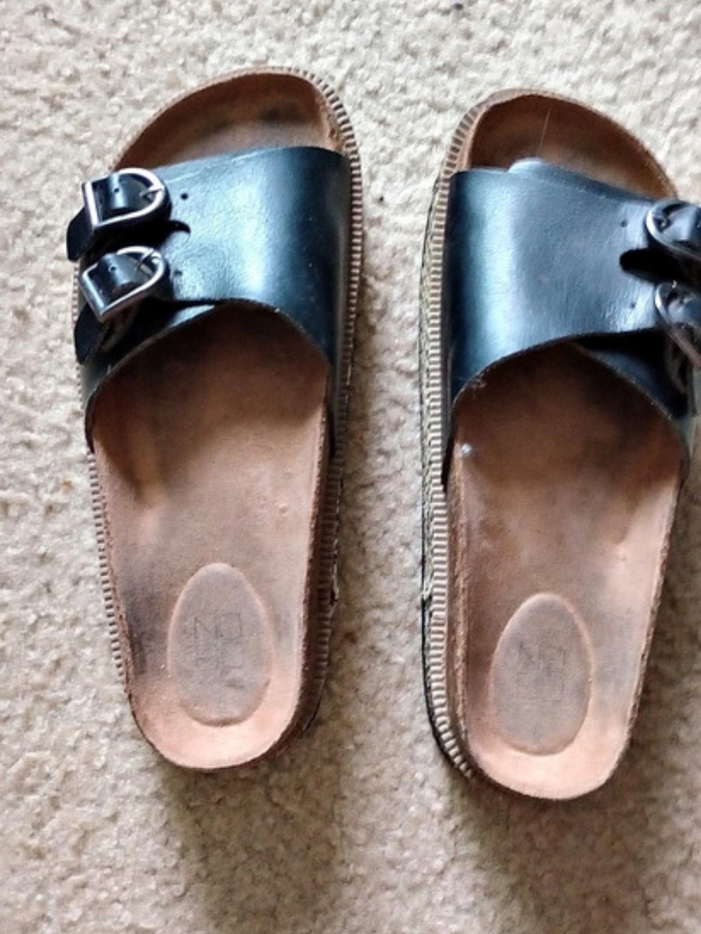 Double Buckle Platform Sandals in Black & Brown